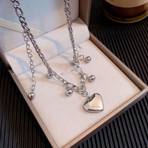 Collana Con Pendente A Cuore Acciaio Inossidabile Retro Argento Cuore Perla Frangia Multistrato Catena Clavicola Per Donna Gioielli