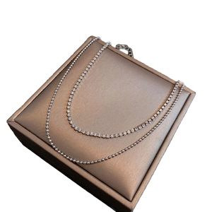 Zweilagige silberne Titanhalskette mit Tennis-Zirkonia-Kette und Kugelketten-Design für Damen