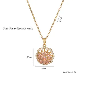 Gouden roterende bloemenketting met roze edelsteen en zirkoon hanger voor dames