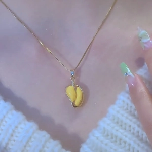 Durian Pendant Necklace Titanium Steel Gold Plated Enamel Fruit Shape Novelty Niche Jewelry For Women