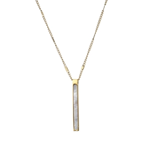Minimalist gold titanium necklace with a vertical rectangular marble inlay pendant
