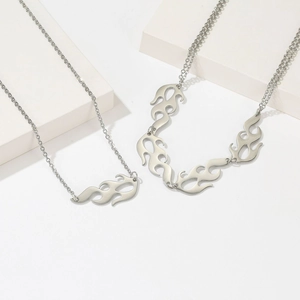 Polished silver flame pendant necklace in hip-hop style made of durable titanium steel