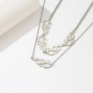 Double-layered stainless steel flame pendant necklace in a cool metallic silver finish