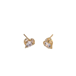 Boucles d'oreilles cœur dorées minimalistes avec zircons étincelants pour femmes