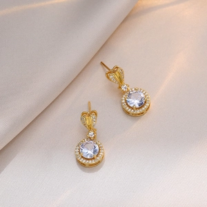 Elegant gold-plated drop earrings with brilliant round zircon and delicate tassels
