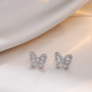 Elegant Butterfly Stud Earrings Alloy Micro Pave Zircon Shiny Jewelry For Women Fashion Delicate Daily Accessories