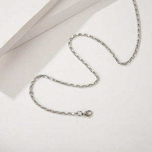 Minimalist silver stainless steel box chain necklace with durable lobster clasp