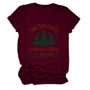 Λεπτομέρεια μπορντό T-shirt με ρεβέρ στα μανίκια και τύπωμα δάσους με κείμενο
