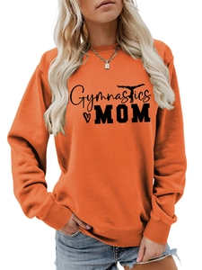 Detail of ribbed cuffs and high-quality screen print on orange Gymnastics Mom sweatshirt