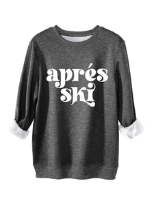 Details des Après-Ski-Sweatshirts mit dickem Fleece-Futter und Rippbündchen auf Dunkelgrau