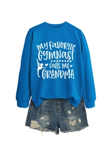 Royal blue sweatshirt with my favorite gymnast print paired with ripped denim shorts