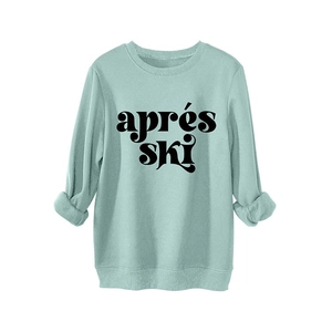 Gemütliches mintgrünes Apres-Ski-Damen-Sweatshirt mit Plüschfutter und Rippbündchen