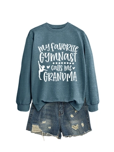Close-up of My Favorite Gymnast Grandma print on comfortable blue sweatshirt