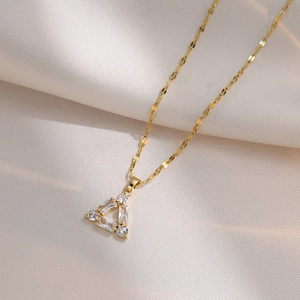 Minimalist gold titanium steel necklace with a geometric zircon triangle pendant