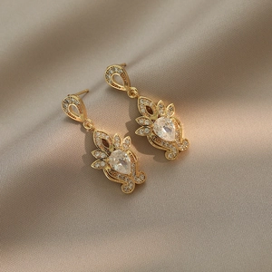 Drop Earrings Titanium Steel Zircon Rhinestone Palace Style Vintage Royal Elegant Jewelry For Women