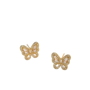 Elegant gold butterfly stud earrings with sparkling micro-set cubic zirconia stones