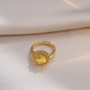 Elegant adjustable sunflower ring with yellow zircon stone and sparkling accents