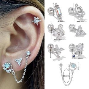 Detailed view of zircon stud earrings with precise dimensions for lobe and cartilage