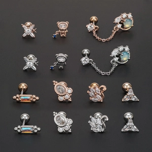 12Pcs stainless steel stud earring set with zircons in rose gold and silver finishes