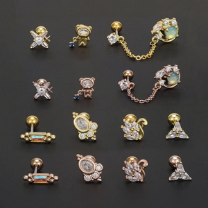 12-piece rose gold and gold tassel stud earring set with zircon and opal inlays