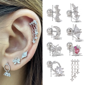 Detailed size specifications for silver zirconia ear piercings with screw backings