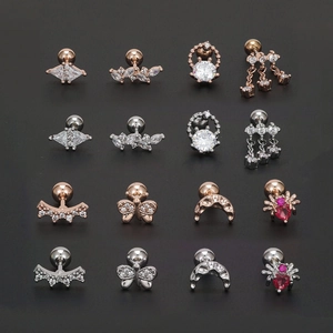 16-piece shiny zircon screw back earring set in rose gold and silver stainless steel