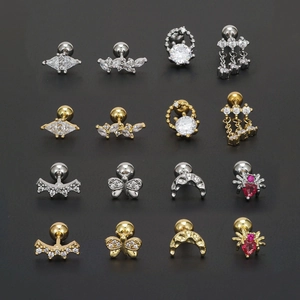 Sparkly zirconia screw-back stud earrings in gold and silver finish with various shapes