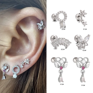 Sparkling cubic zirconia geometric earrings on model and white background with diverse styles
