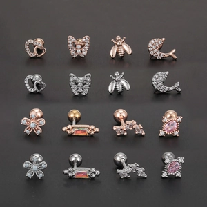 Boucles d'oreilles en acier 316L avec plaqué or et zircons motif animaux collection