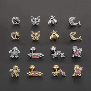 Divers clous d'oreilles en acier inoxydable 20G avec plaquage or et zircone cubique