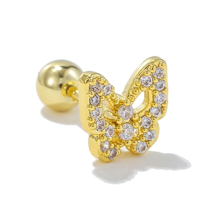 Boucle d'oreille papillon dorée avec zircons et tige en acier inoxydable 316L