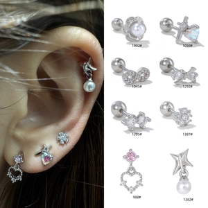 Selection of heart and floral colorful zircon cartilage studs with screw backs for women
