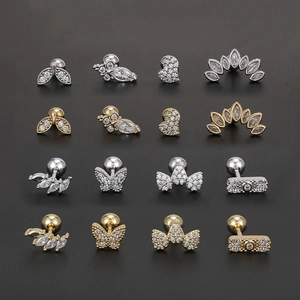 Collection of geometric zircon tragus stud earrings in gold and silver plating