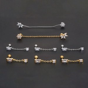 Fashion tassel geometric chain stud earrings with zircon in gold and silver finish