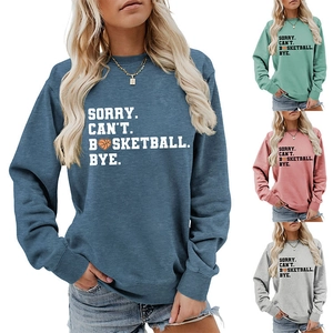 Detail showing various colors of women's basketball slogan crewneck sweatshirts