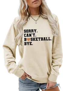 Detail of cream long-sleeved sweatshirt with black SORRY CAN'T BASKETBALL BYE print