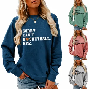 Women Sweatshirt Crewneck Long Sleeve Cotton Blend Loose Pullover Basketball Heart Graphic Print Casual Streetwear