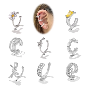 Mode Kupfer Zirkonia Blume Schleife Geometrische Ohrmuschel Clips Ohne Piercing Ohrringe Schmuck Für Damen Gold Silber Gänseblümchen Stern Muster Elegantes Accessoires