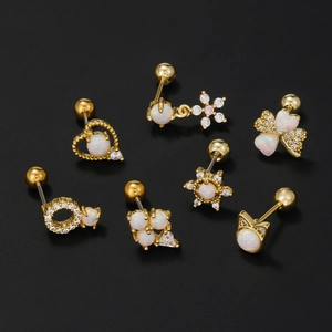 Lot de boucles d'oreilles en acier titane doré avec opale colorée et zircone