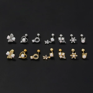 Lot de 14 boucles d'oreilles en acier inoxydable avec opale et zircon en or et argent