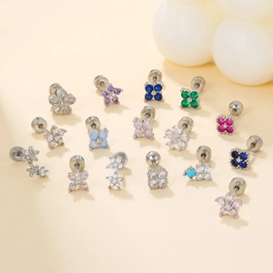Floral stainless steel earrings with colorful cubic zirconia studs in various styles