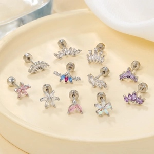 Leaf tassel and irregular zircon ear studs in various gold-plated styles and shapes