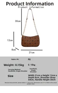 Detailed size chart for the retro crescent shoulder bag with 21x12x8cm dimensions