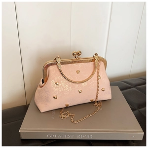 Sac à Main Coquille Vintage avec Rivets Cœur Fermoir Clip Poignée en Métal Chaîne Sac de Soirée Élégant pour Femme Bandoulière