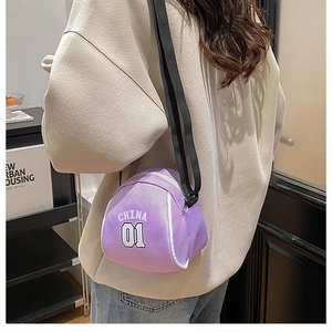 Purple canvas shell bag with China 01 print shown from side-back on shoulder