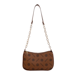 Vintage brown monogram underarm bag with metal chain strap and retro floral pattern