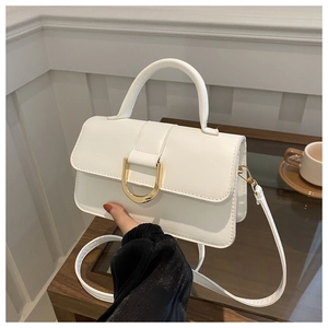 Women PU Leather Small Square Handbag Versatile Crossbody Shoulder Bag With Gold D Metal Buckle Elegant Flap Closure