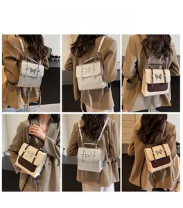 Multiple carrying styles of the retro square backpack with metal butterfly buckle
