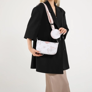Sac bandoulière à motifs papillons rose avec petit porte-monnaie rond assorti pour femme