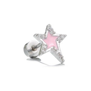 Star-shaped silver cartilage earring with pink enamel and sparkling zircon accents